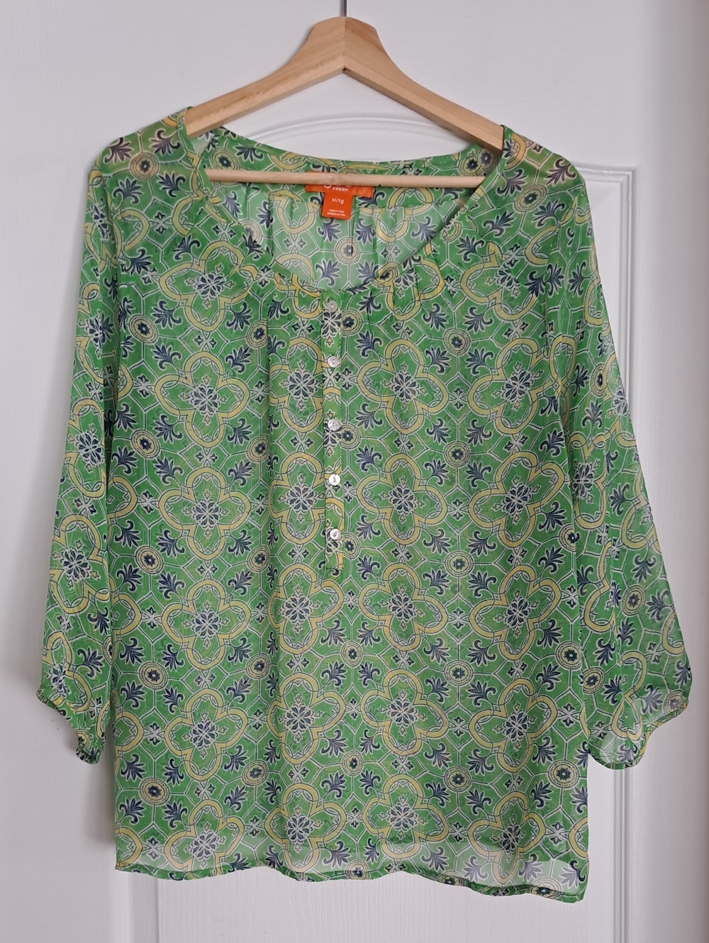 Joe Fresh Green Floral Henley Blouse